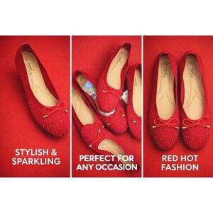 Sweet Temptation Red Rhinestone Ballet Flats Womens Slip On Bow Shoes NWT